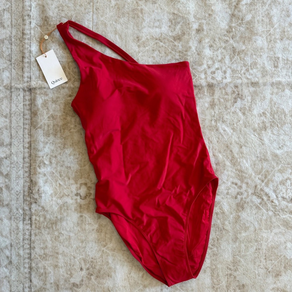Quince Womens One Shoulder One Piece Swimsuit Red Swimwear Bathing Suit S NWT